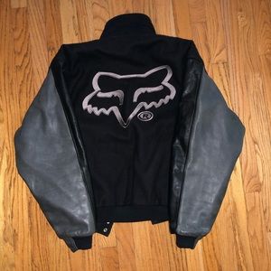 Vintage Fox Racing Leather and Wool Bomber Jacket